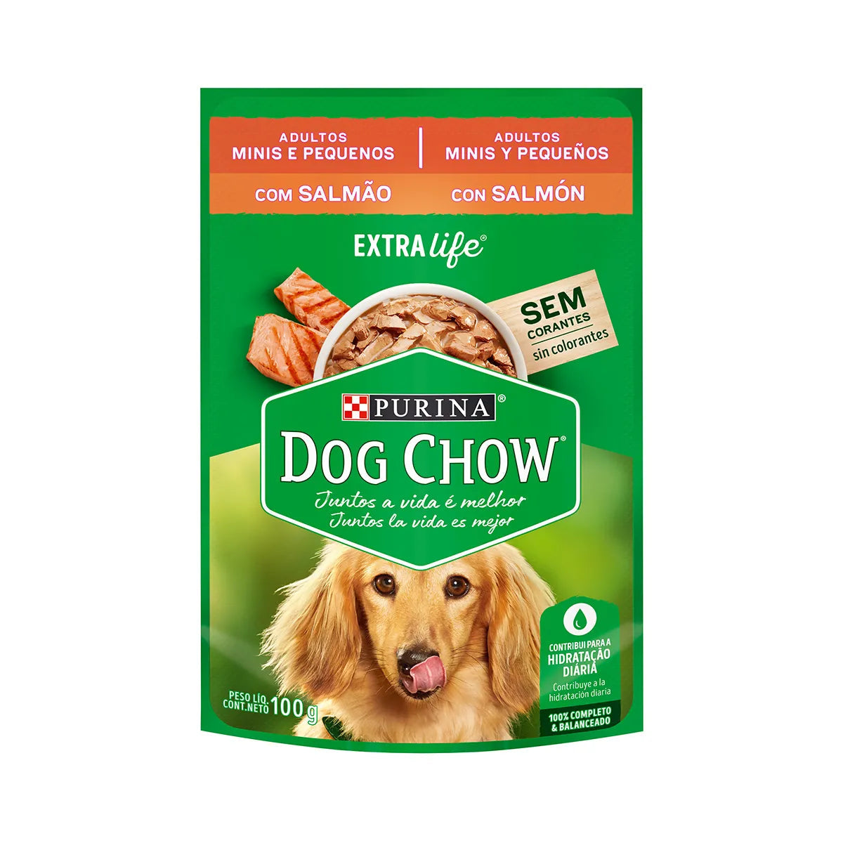 POUCH DOG CHOW ADULTO MINIS Y PEQUEÑOS SABOR SALMON SACHET 100 GR