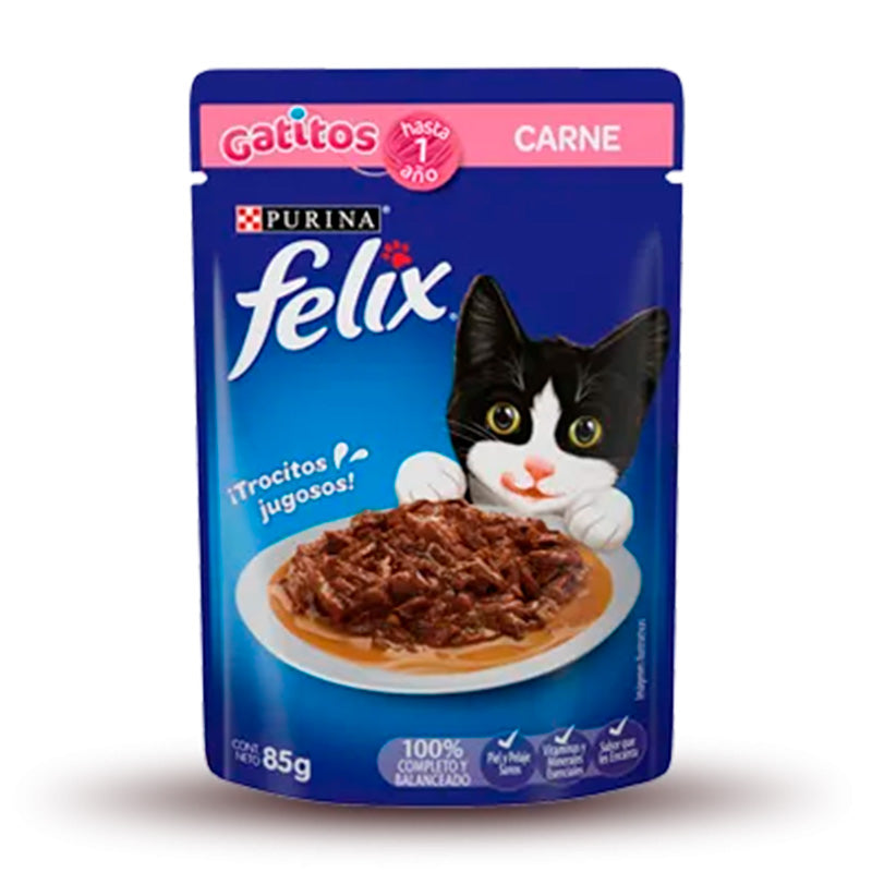POUCH FELIX GATO CACHORRO SABOR CARNE SACHET 85 GR
