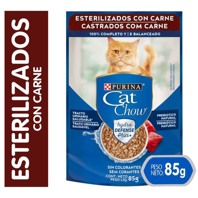 POUCH CAT CHOW GATO ESTERILIZADO SABOR CARNE SACHET 85 GR