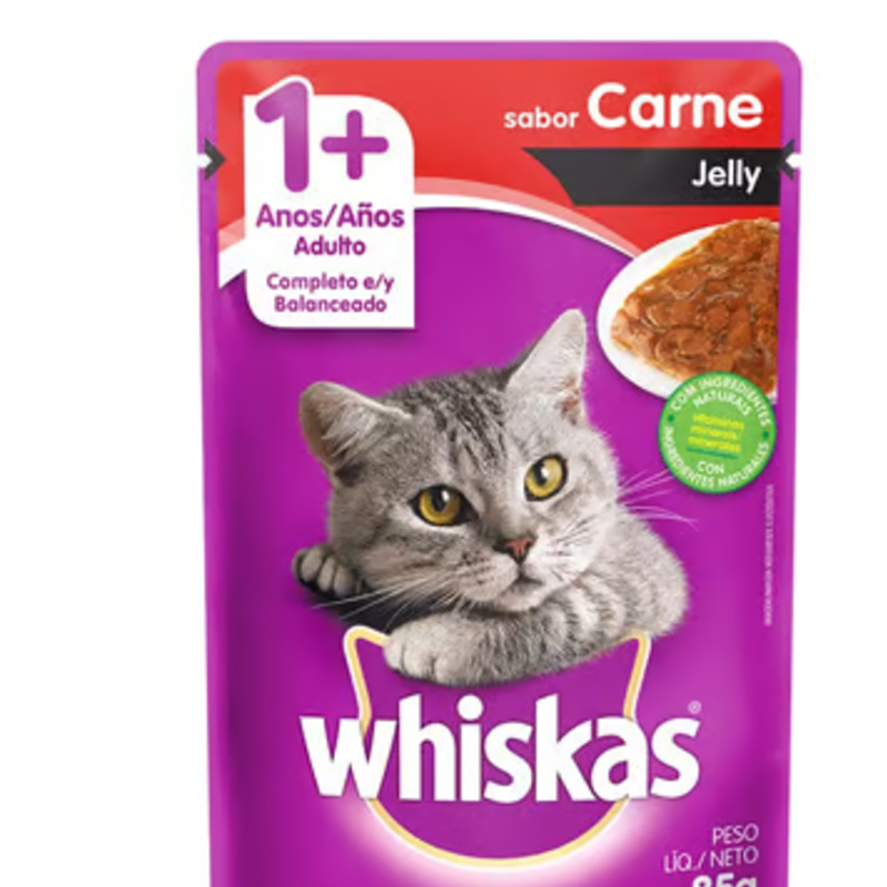 POUCH WHISKAS SABOR CARNE JELLY SACHET 85 GR
