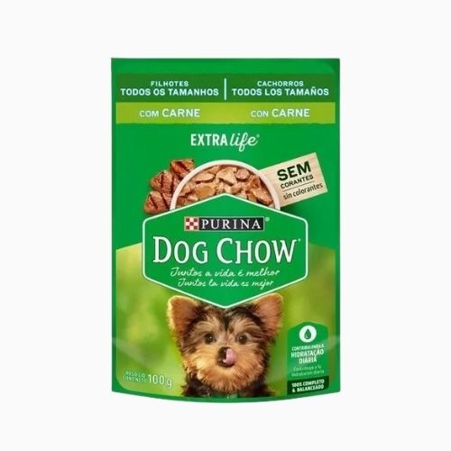 POUCH DOG CHOW CACHORRO TODOS LOS TAMAÑOS SABOR CARNE SACHET 100 GR
