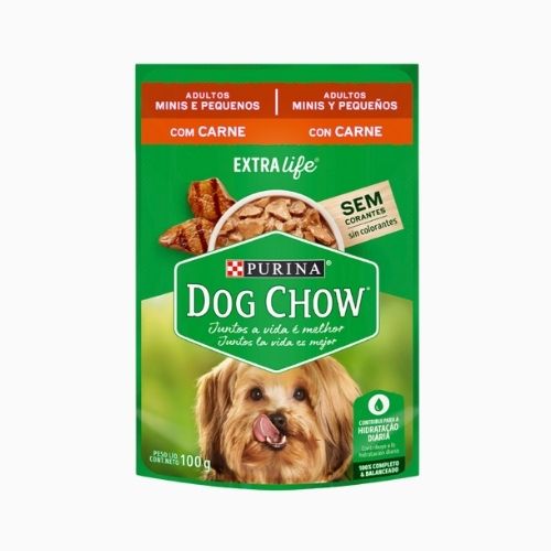 POUCH DOG CHOW ADULTO MINIS Y PEQUEÑOS SABOR CARNE SACHET 100 GR